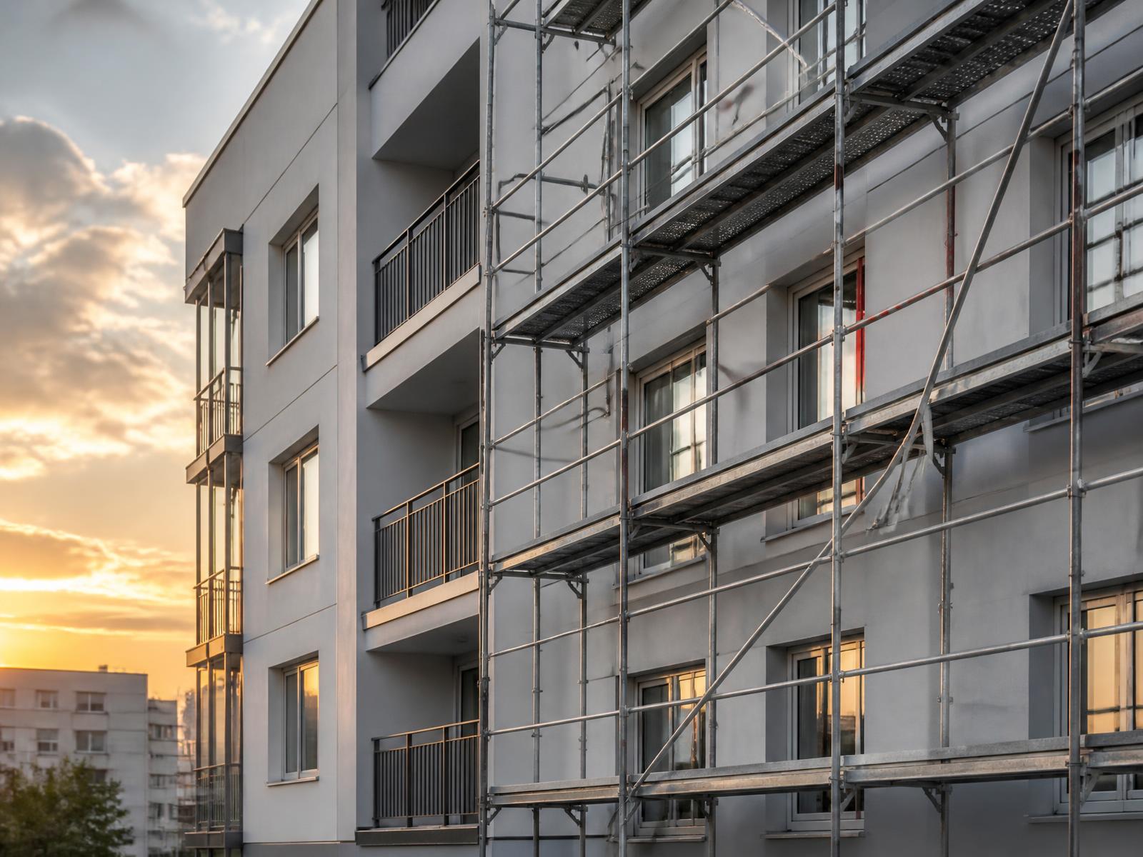 Rekonstrukce bytového domu se stavebními lešeními